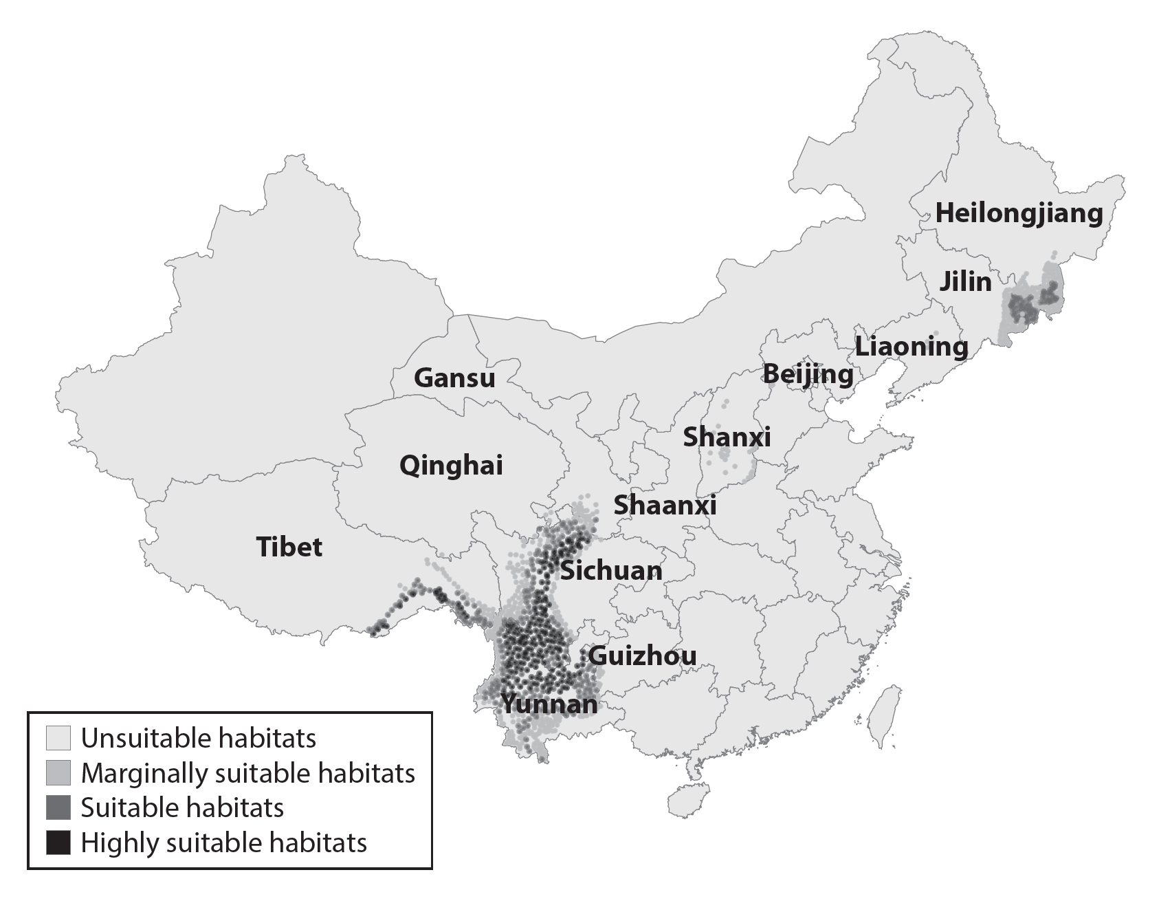 Map of matsutake habitats in China. From What a Mushroom Lives For by Michael J. Hathaway. Princeton University Press, 2022.