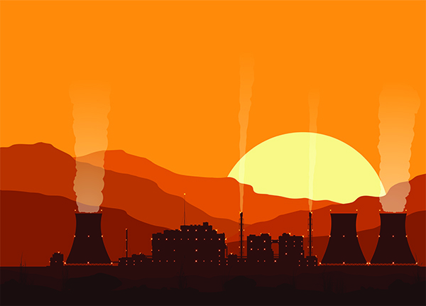 Silhouette Of A Nuclear Power Plant At Sunset 600
