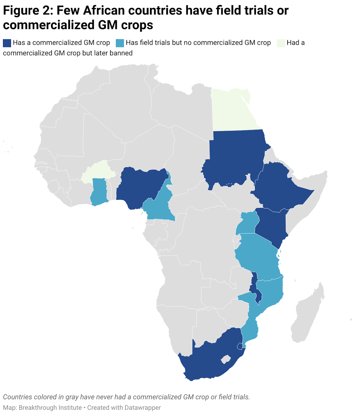 Figure 2 few african countries have field trials or commercialized gm crops
