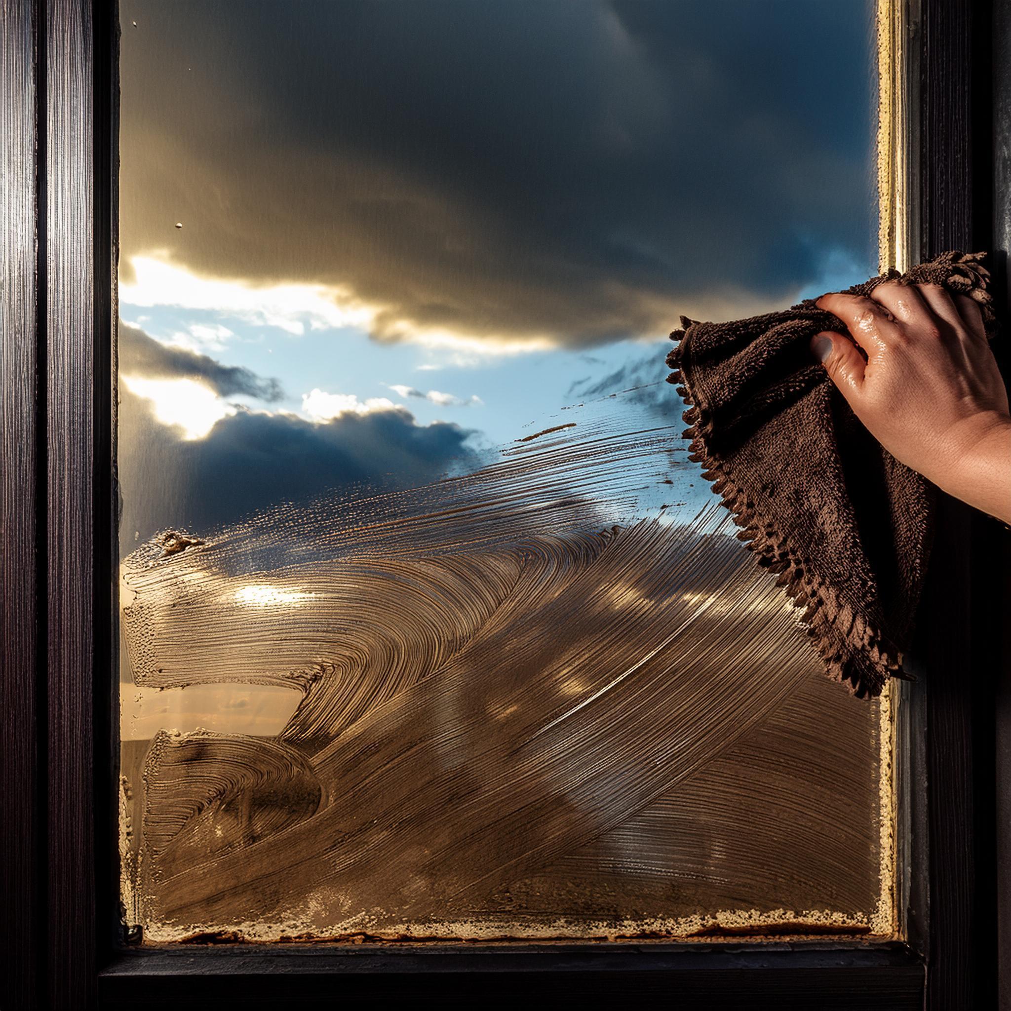 Firefly wiping thick mud off a window looking out onto a dark sky with wind 60311